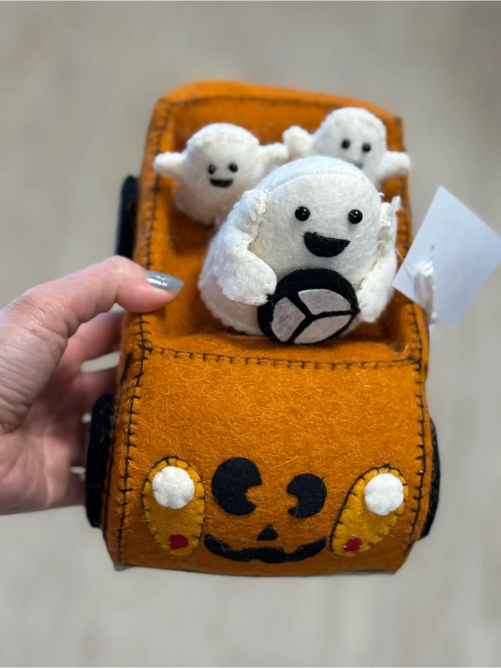 Orange Felt Halloween Car with Ghosts